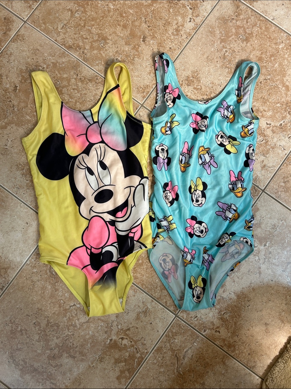 Set of 2 Disney Girls' Minnie Mouse One-Piece Swimwear - Yellow and Aqua